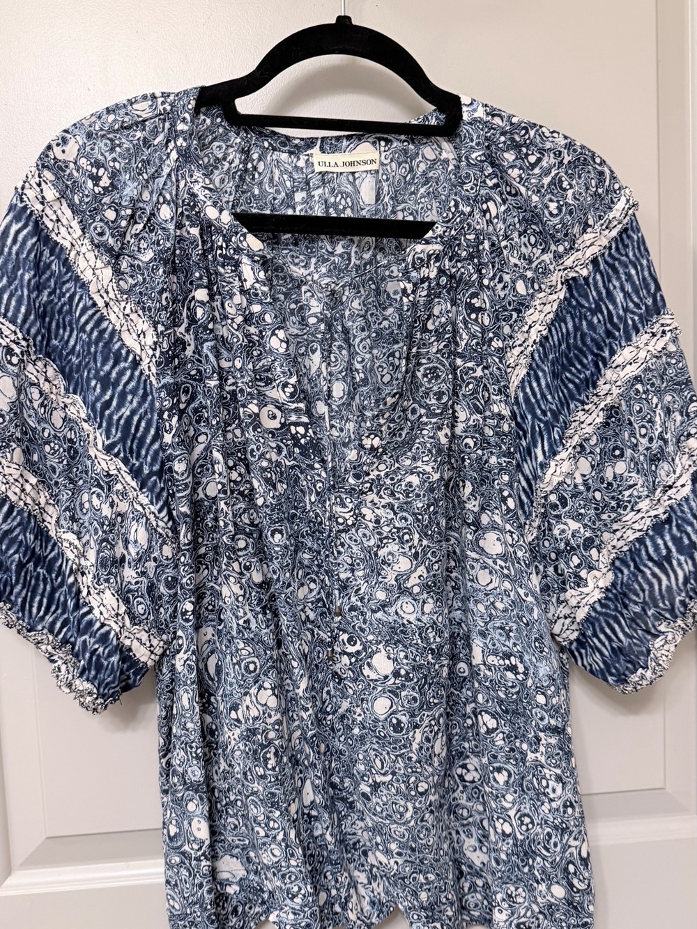 Ulla Johnson Navy and White Patterned Tunic Top